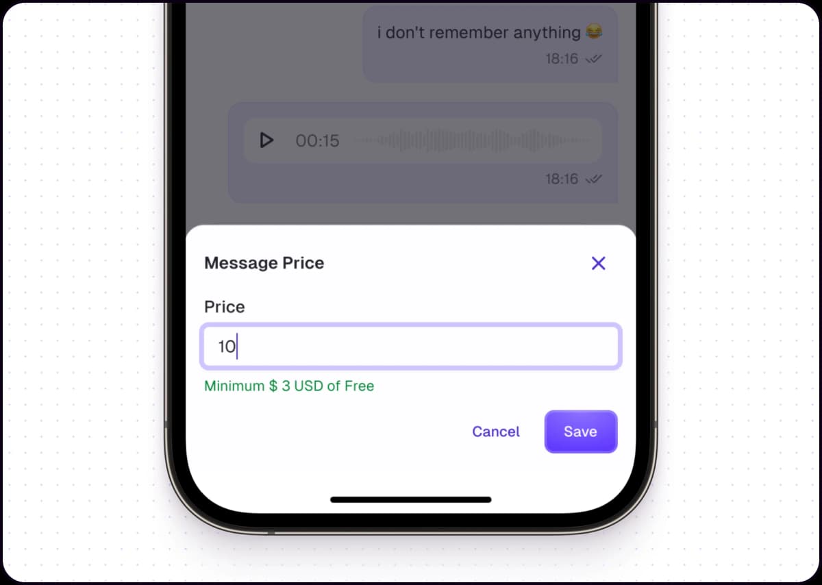 Message Price in TopCreator app