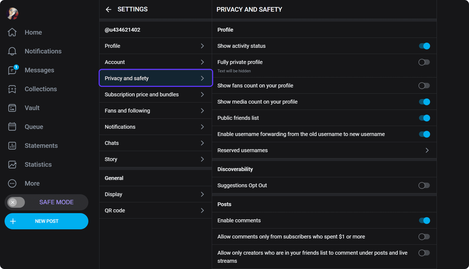 Settings Privacy and Safety