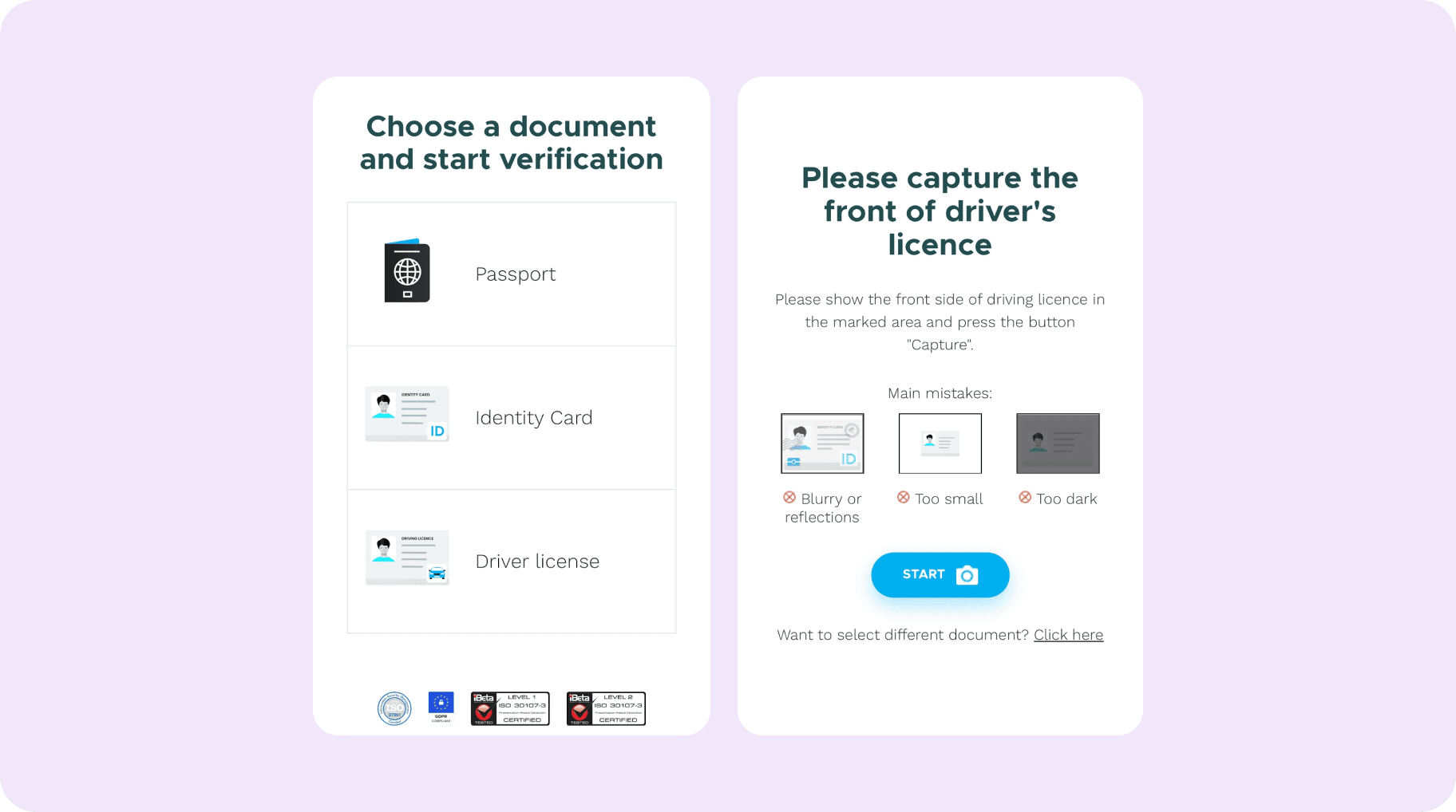 Choose a document and start verification on OnlyFans